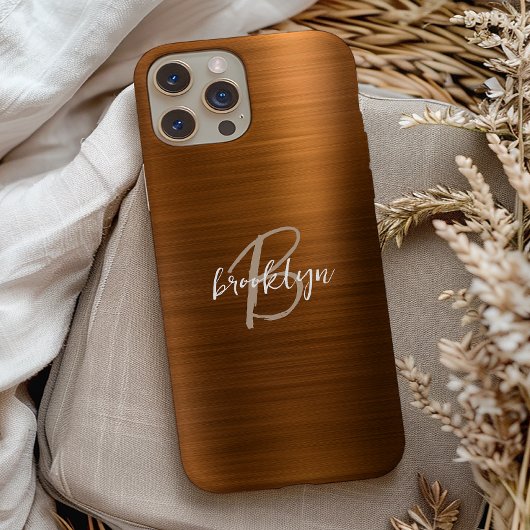 Verbrand Oranje Geborsteld Metaal Schrift Monogram Case-Mate iPhone Case
