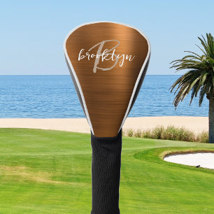 Verbrand Oranje Geborsteld Metaal Schrift Monogram Golfheadcover