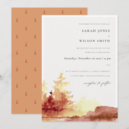Verbrand Oranje Gele Herfstbomen Trouw Uitnodiging (Voorkant / Achterkant)