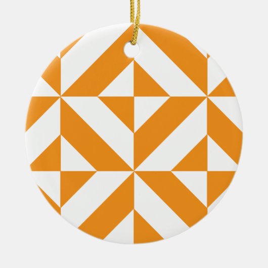 Verbrand Oranje Geometrisch Deco Kubuspatroon Keramisch Ornament (Voorkant)