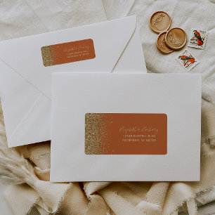 Verbrand Oranje Glitter Wedding Return-adres Etiket
