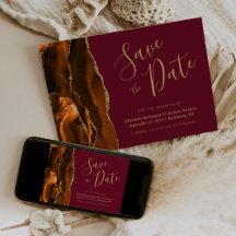 Verbrand Oranje Goud Agat Burgundy Save the Date