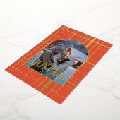 Verbrand Oranje & Goud Gingham Kerstvakantie Folie Feestdagenkaart (Gedraaid)