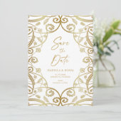 Verbrand Oranje Goud Glitter Bloem Sluiers Bruilof Save The Date (Staand voorkant)