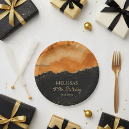 Verbrand Oranje Goud Glitter Waterverf Marmer Papieren Bordje