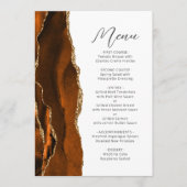Verbrand Oranje Gouden Agaat Script Bruiloft Menu (Voorkant)