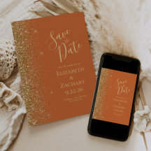 Verbrand Oranje Gouden Glitter Rand Save the Date