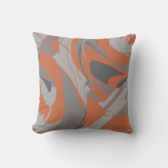 Verbrand Oranje Grijs Houtskool Abstract Wervelend Kussen (Voorkant)