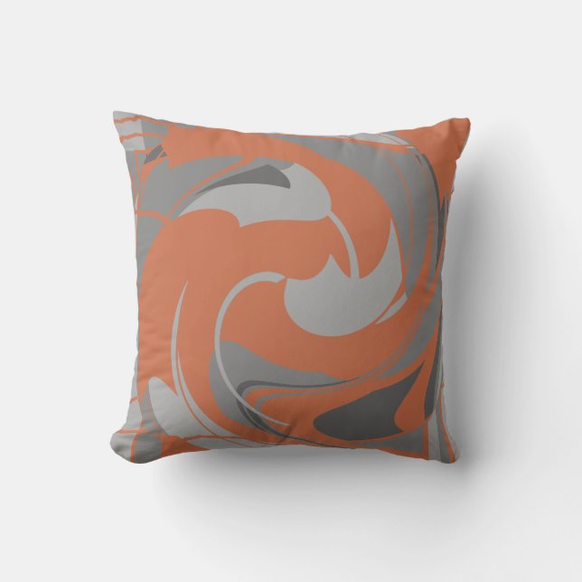 Verbrand Oranje Grijs Houtskool Abstracte Bloem Mo Kussen (Voorkant)
