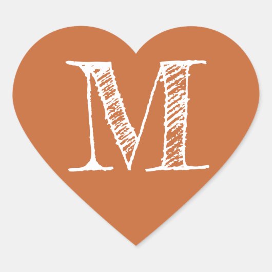 Verbrand Oranje Hart Minimalistische Monogram Init Sticker (Voorkant)