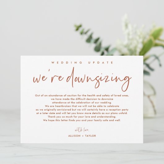 Verbrand Oranje Huwelijksupdate Verkleiningsaankon Kaart (Staand voorkant)