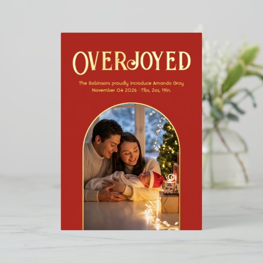 Verbrand Oranje Kerst Baby Geboorte Aankondiging F (Staand Voorkant)