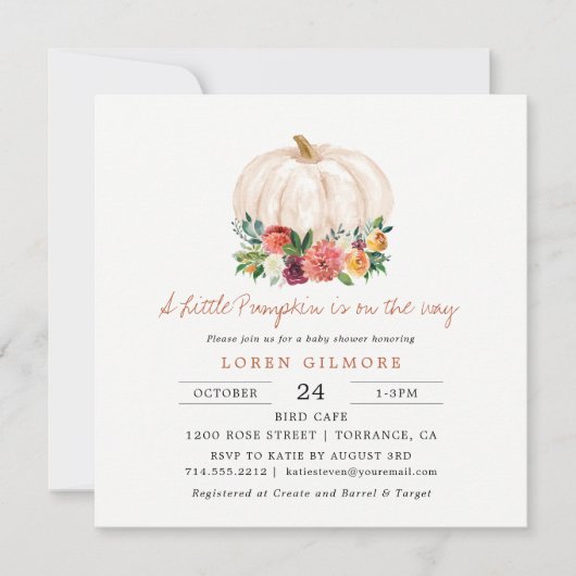 Verbrand Oranje Klein Pompoen Herfst Baby Shower Kaart (Voorkant)