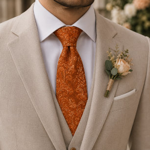 Verbrand Oranje Koninklijke Bloem Jacquard Stropdas