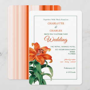 Verbrand Oranje Lily Stylish Floral Wedding Kaart