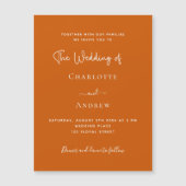 Verbrand oranje luxe trouwscript magnetische uitnodiging (Voorkant)