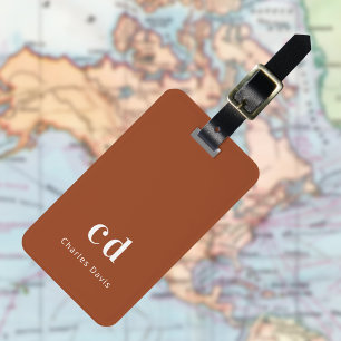 Verbrand oranje monogram bagagelabel