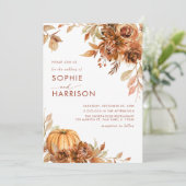 Verbrand Oranje Pompoen Herfst Bloemstuk Bruiloft Kaart (Staand voorkant)