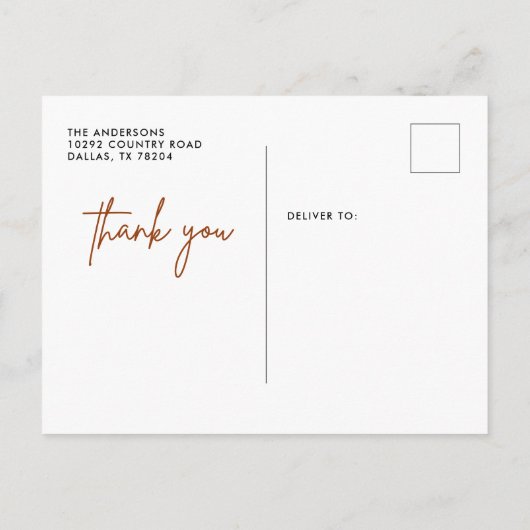 Verbrand Oranje Roest Bruiloft Foto Bedankt Postka Briefkaart (Achterkant)