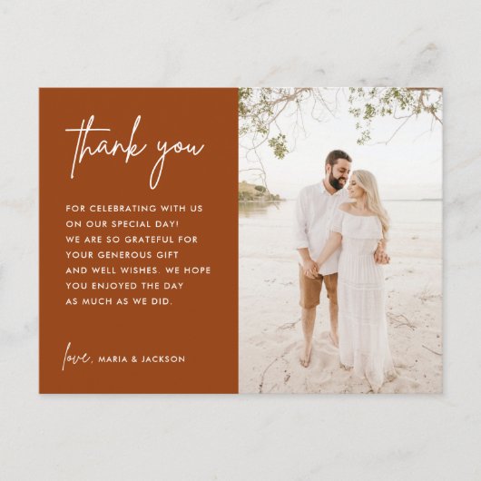 Verbrand Oranje Roest Bruiloft Foto Bedankt Postka Briefkaart (Voorkant)
