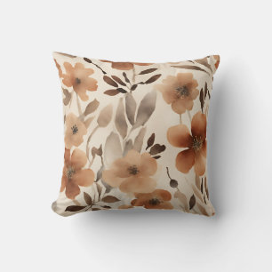 Verbrand Oranje Roest Bruin Beige Aquarel Bloem Kussen