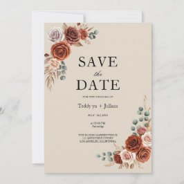 Verbrand Oranje Roos en Pampagras Sla de Datum Op Save The Date