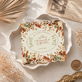 Verbrand Oranje Rustieke Herfstbladeren Bruiloft Save The Date