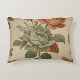 Verbrand Oranje Salie Groen Vintage Bloemendruk Accent Kussen