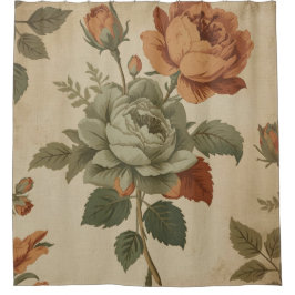 Verbrand Oranje Salie Groen Vintage Bloemendruk Douchegordijn