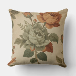 Verbrand Oranje Salie Groen Vintage Bloemendruk Kussen