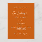 Verbrand oranje script luxe bruiloft uitnodiging briefkaart (Voorkant)