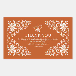 Verbrand Oranje Shabby Chic Dank U Huwelijkssticke Rechthoekige Sticker