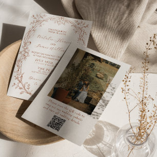 Verbrand Oranje Terracotta Foto QR Code Huwelijk  Kaart