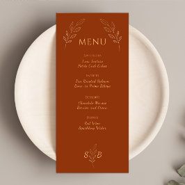 Verbrand Oranje Terracotta Monogram Boho Wedding Menu