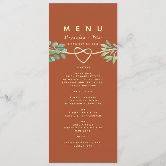 Verbrand Oranje Terracotta Trouwmenu Menu (Voorkant)