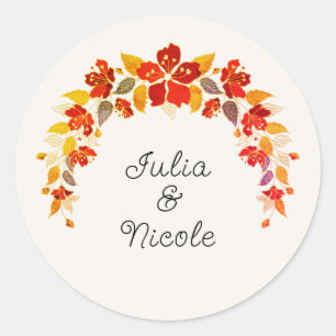 Verbrand Oranje Tropische Hibiscus Bloemen Bruilof Ronde Sticker