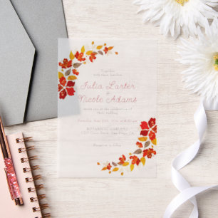 Verbrand Oranje Tropische Hibiscus Bloemen Bruilof Vellum Uitnodigingen