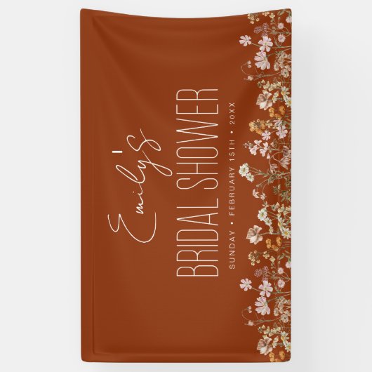 Verbrand Oranje Wilde Bloem Boho Bruidsdiner Spandoek (Verticaal)