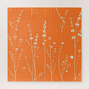 Verbrand Oranje Wilde Bloem Minimalistisch Patroon Legpuzzel