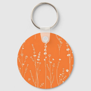 Verbrand Oranje Wilde Bloem Minimalistisch Patroon Sleutelhanger
