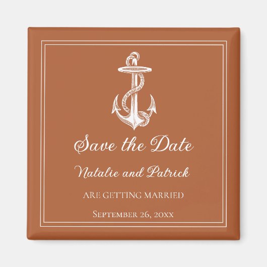 Verbrand Oranje Zeeanker Bewaar de Datum Magneet (Voorkant)