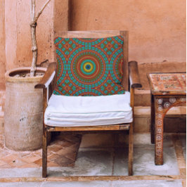 Verbrand rood oker turquoise roestige boho geometr buitenkussen