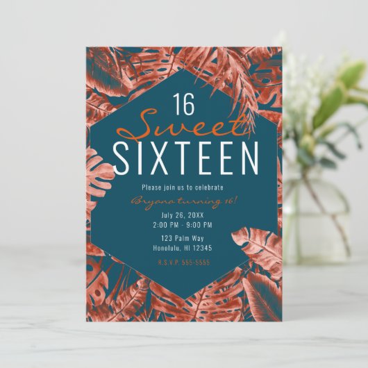 Verbrand Sienna & Blauwgroen Tropisch Palm Leaves  Kaart (Staand voorkant)