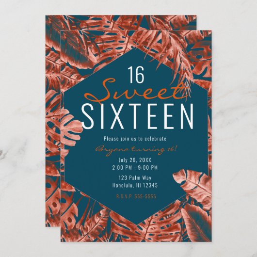 Verbrand Sienna & Blauwgroen Tropisch Palm Leaves  Kaart (Voorkant / Achterkant)