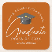 Verbrand Sinaasappel Afstuderen Custom 2025 Gradua Kartonnen Onderzetters (Voorkant)