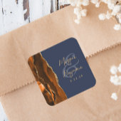 Verbrand Sinaasappel Agaat Goud Script Navy Blue W Vierkante Sticker