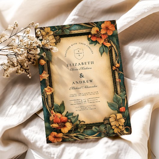 Verbrand Sinaasappel Art Nouveau bruiloft Kaart