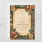 Verbrand Sinaasappel Art Nouveau bruiloft Save The Date (Voorkant)