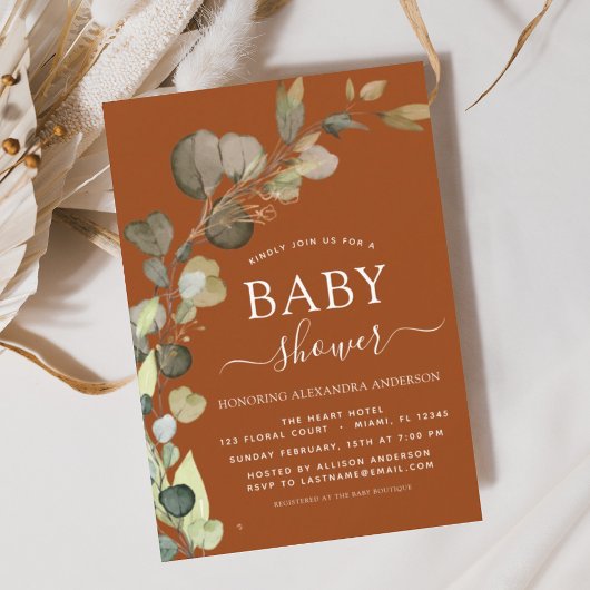 Verbrand Sinaasappel Baby shower groen Eucalyptus Kaart