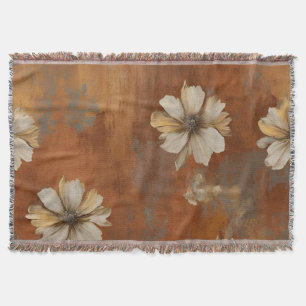 Verbrand Sinaasappel Beige Grey Boerderij Bloemen Deken